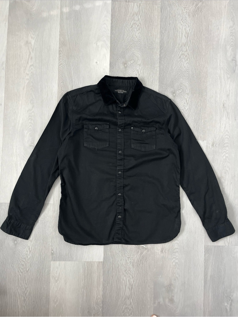 ALL SAINTS BLACK SHIRT PEARL SNAP WESTERN CHORE MENS XL